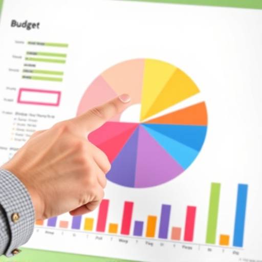 A person pointing to a pie chart illustrating budget allocation
