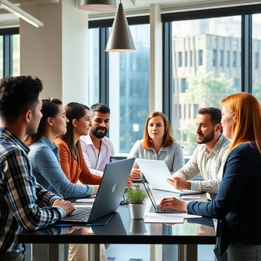 Diverse group of professionals collaborating in a modern office