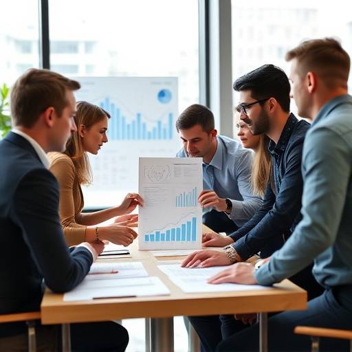 Illustration of a diverse team collaborating around a table with financial charts.